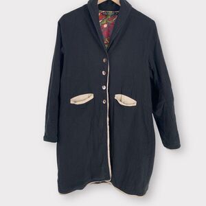 LITTLE JOURNEYS CHICAGO Floral Lined Black Cheesecloth Coat M